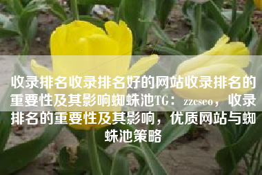 收录排名收录排名好的网站收录排名的重要性及其影响蜘蛛池TG：zzcseo，收录排名的重要性及其影响，优质网站与蜘蛛池策略