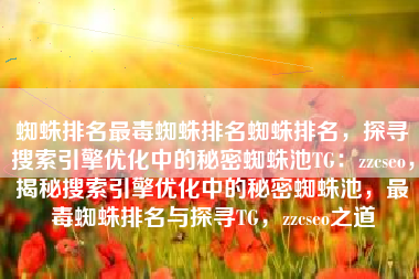 蜘蛛排名最毒蜘蛛排名蜘蛛排名，探寻搜索引擎优化中的秘密蜘蛛池TG：zzcseo，揭秘搜索引擎优化中的秘密蜘蛛池，最毒蜘蛛排名与探寻TG，zzcseo之道