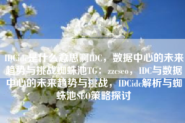 IDCidc是什么意思啊IDC，数据中心的未来趋势与挑战蜘蛛池TG：zzcseo，IDC与数据中心的未来趋势与挑战，IDCidc解析与蜘蛛池SEO策略探讨