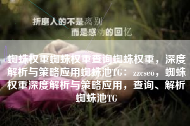蜘蛛权重蜘蛛权重查询蜘蛛权重，深度解析与策略应用蜘蛛池TG：zzcseo，蜘蛛权重深度解析与策略应用，查询、解析蜘蛛池TG