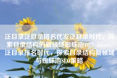 泛目录泛目录排名代发泛目录时代，探索目录结构的新领域蜘蛛池TG：zzcseo，泛目录排名时代，探索目录结构新领域与蜘蛛池SEO策略