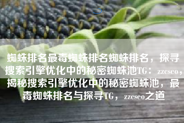 蜘蛛排名最毒蜘蛛排名蜘蛛排名，探寻搜索引擎优化中的秘密蜘蛛池TG：zzcseo，揭秘搜索引擎优化中的秘密蜘蛛池，最毒蜘蛛排名与探寻TG，zzcseo之道