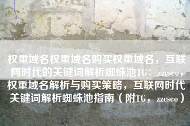 权重域名权重域名购买权重域名，互联网时代的关键词解析蜘蛛池TG：zzcseo，权重域名解析与购买策略，互联网时代关键词解析蜘蛛池指南（附TG，zzcseo）