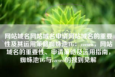网站域名网站域名申请网站域名的重要性及其运用策略蜘蛛池TG：zzcseo，网站域名的重要性、申请策略及运用指南，蜘蛛池TG与zzcseo的独到见解