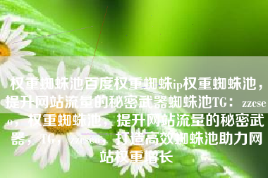 权重蜘蛛池百度权重蜘蛛ip权重蜘蛛池，提升网站流量的秘密武器蜘蛛池TG：zzcseo，权重蜘蛛池，提升网站流量的秘密武器，TG，zzcseo，打造高效蜘蛛池助力网站权重增长