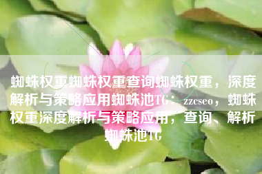 蜘蛛权重蜘蛛权重查询蜘蛛权重，深度解析与策略应用蜘蛛池TG：zzcseo，蜘蛛权重深度解析与策略应用，查询、解析蜘蛛池TG