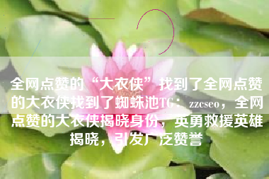 全网点赞的“大衣侠”找到了全网点赞的大衣侠找到了蜘蛛池TG：zzcseo，全网点赞的大衣侠揭晓身份，英勇救援英雄揭晓，引发广泛赞誉