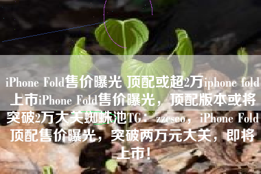 iPhone Fold售价曝光 顶配或超2万iphone fold上市iPhone Fold售价曝光，顶配版本或将突破2万大关蜘蛛池TG：zzcseo，iPhone Fold顶配售价曝光，突破两万元大关，即将上市！