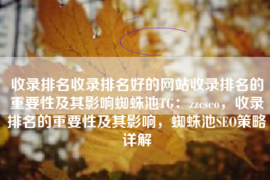 收录排名收录排名好的网站收录排名的重要性及其影响蜘蛛池TG：zzcseo，收录排名的重要性及其影响，蜘蛛池SEO策略详解