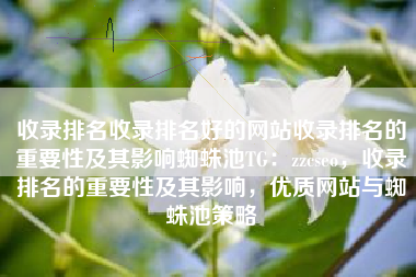 收录排名收录排名好的网站收录排名的重要性及其影响蜘蛛池TG：zzcseo，收录排名的重要性及其影响，优质网站与蜘蛛池策略