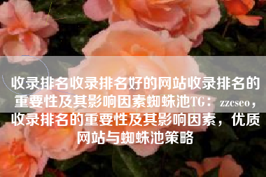 收录排名收录排名好的网站收录排名的重要性及其影响因素蜘蛛池TG：zzcseo，收录排名的重要性及其影响因素，优质网站与蜘蛛池策略