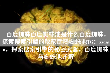 百度蜘蛛百度蜘蛛池是什么百度蜘蛛，探索搜索引擎的秘密武器蜘蛛池TG：zzcseo，探索搜索引擎的秘密武器，百度蜘蛛与蜘蛛池详解