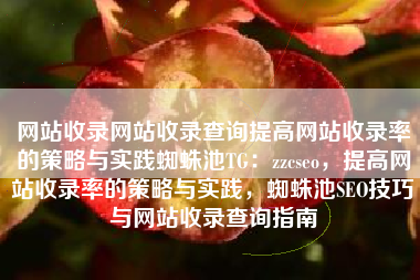 网站收录网站收录查询提高网站收录率的策略与实践蜘蛛池TG：zzcseo，提高网站收录率的策略与实践，蜘蛛池SEO技巧与网站收录查询指南