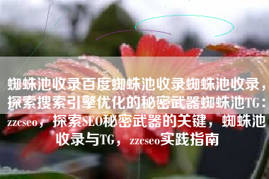 蜘蛛池收录百度蜘蛛池收录蜘蛛池收录，探索搜索引擎优化的秘密武器蜘蛛池TG：zzcseo，探索SEO秘密武器的关键，蜘蛛池收录与TG，zzcseo实践指南