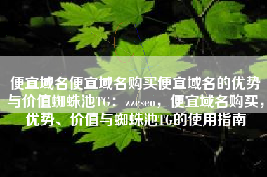 便宜域名便宜域名购买便宜域名的优势与价值蜘蛛池TG：zzcseo，便宜域名购买，优势、价值与蜘蛛池TG的使用指南