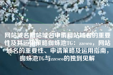 网站域名网站域名申请网站域名的重要性及其运用策略蜘蛛池TG：zzcseo，网站域名的重要性、申请策略及运用指南，蜘蛛池TG与zzcseo的独到见解