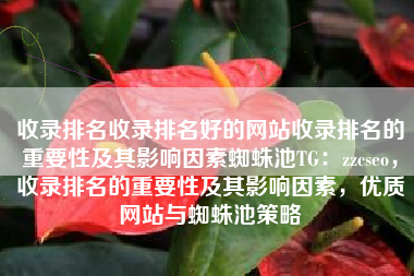 收录排名收录排名好的网站收录排名的重要性及其影响因素蜘蛛池TG：zzcseo，收录排名的重要性及其影响因素，优质网站与蜘蛛池策略
