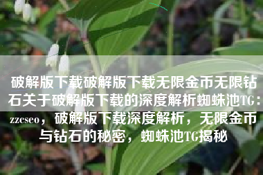 破解版下载破解版下载无限金币无限钻石关于破解版下载的深度解析蜘蛛池TG：zzcseo，破解版下载深度解析，无限金币与钻石的秘密，蜘蛛池TG揭秘