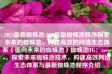 2025最新蜘蛛池2025最新蜘蛛池程序探索未来的蜘蛛池，构建高效的网络生态体系（面向未来的蜘蛛池）蜘蛛池TG：zzcseo，探索未来蜘蛛池技术，构建高效网络生态体系与最新蜘蛛池程序介绍