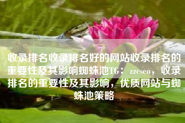收录排名收录排名好的网站收录排名的重要性及其影响蜘蛛池TG：zzcseo，收录排名的重要性及其影响，优质网站与蜘蛛池策略