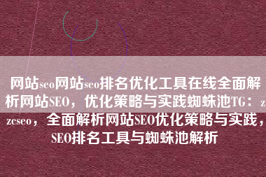 网站seo网站seo排名优化工具在线全面解析网站SEO，优化策略与实践蜘蛛池TG：zzcseo，全面解析网站SEO优化策略与实践，SEO排名工具与蜘蛛池解析