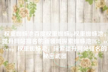 权重蜘蛛池百度权重蜘蛛ip权重蜘蛛池，提升网站排名的新领域探索蜘蛛池TG：zzcseo，权重蜘蛛池，探索提升网站排名的秘密武器