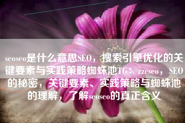 seoseo是什么意思SEO，搜索引擎优化的关键要素与实践策略蜘蛛池TG：zzcseo，SEO的秘密，关键要素、实践策略与蜘蛛池的理解，了解seoseo的真正含义