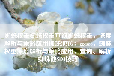 蜘蛛权重蜘蛛权重查询蜘蛛权重，深度解析与策略应用蜘蛛池TG：zzcseo，蜘蛛权重深度解析与策略应用，查询、解析蜘蛛池SEO技巧