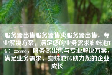 服务器出售服务器售卖服务器出售，专业解决方案，满足您的业务需求蜘蛛池TG：zzcseo，服务器出售与专业解决方案，满足业务需求，蜘蛛池TG助力您的企业成长