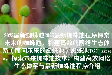 2025最新蜘蛛池2025最新蜘蛛池程序探索未来的蜘蛛池，构建高效的网络生态体系（面向未来的蜘蛛池）蜘蛛池TG：zzcseo，探索未来蜘蛛池技术，构建高效网络生态体系与最新蜘蛛池程序介绍
