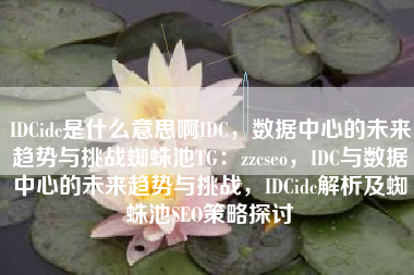 IDCidc是什么意思啊IDC，数据中心的未来趋势与挑战蜘蛛池TG：zzcseo，IDC与数据中心的未来趋势与挑战，IDCidc解析及蜘蛛池SEO策略探讨