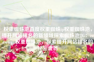 权重蜘蛛池百度权重蜘蛛ip权重蜘蛛池，提升网站排名的新领域探索蜘蛛池TG：zzcseo，权重蜘蛛池，探索提升网站排名的秘密武器