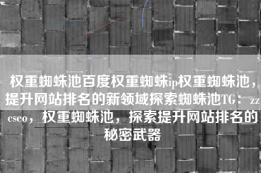 权重蜘蛛池百度权重蜘蛛ip权重蜘蛛池，提升网站排名的新领域探索蜘蛛池TG：zzcseo，权重蜘蛛池，探索提升网站排名的秘密武器