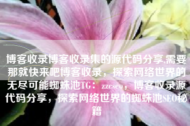 博客收录博客收录集的源代码分享,需要那就快来吧博客收录，探索网络世界的无尽可能蜘蛛池TG：zzcseo，博客收录源代码分享，探索网络世界的蜘蛛池SEO秘籍