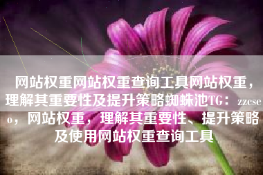 网站权重网站权重查询工具网站权重，理解其重要性及提升策略蜘蛛池TG：zzcseo，网站权重，理解其重要性、提升策略及使用网站权重查询工具