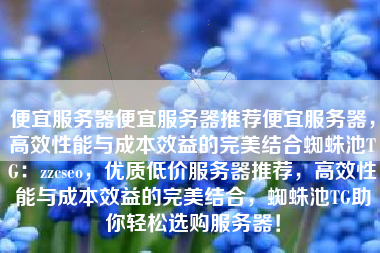 便宜服务器便宜服务器推荐便宜服务器，高效性能与成本效益的完美结合蜘蛛池TG：zzcseo，优质低价服务器推荐，高效性能与成本效益的完美结合，蜘蛛池TG助你轻松选购服务器！