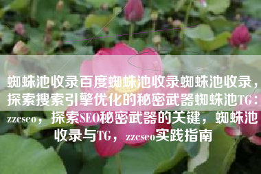 蜘蛛池收录百度蜘蛛池收录蜘蛛池收录，探索搜索引擎优化的秘密武器蜘蛛池TG：zzcseo，探索SEO秘密武器的关键，蜘蛛池收录与TG，zzcseo实践指南
