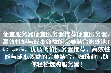 便宜服务器便宜服务器推荐便宜服务器，高效性能与成本效益的完美结合蜘蛛池TG：zzcseo，优质低价服务器推荐，高效性能与成本效益的完美结合，蜘蛛池TG助你轻松选购服务器！