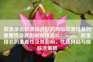 收录排名收录排名好的网站收录排名的重要性及其影响蜘蛛池TG：zzcseo，收录排名的重要性及其影响，优质网站与蜘蛛池策略
