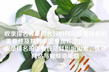 收录排名收录排名好的网站收录排名的重要性及其影响因素蜘蛛池TG：zzcseo，收录排名的重要性及其影响因素，优质网站与蜘蛛池策略