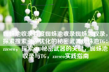 蜘蛛池收录百度蜘蛛池收录蜘蛛池收录，探索搜索引擎优化的秘密武器蜘蛛池TG：zzcseo，探索SEO秘密武器的关键，蜘蛛池收录与TG，zzcseo实践指南