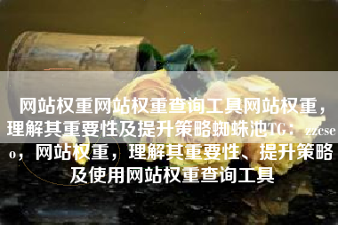 网站权重网站权重查询工具网站权重，理解其重要性及提升策略蜘蛛池TG：zzcseo，网站权重，理解其重要性、提升策略及使用网站权重查询工具