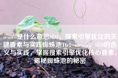 seoseo是什么意思SEO，搜索引擎优化的关键要素与实践蜘蛛池TG：zzcseo，SEO的含义与实践，掌握搜索引擎优化核心要素，揭秘蜘蛛池的秘密