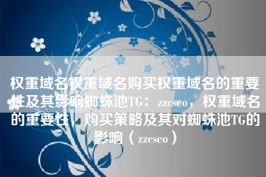 权重域名权重域名购买权重域名的重要性及其影响蜘蛛池TG：zzcseo，权重域名的重要性，购买策略及其对蜘蛛池TG的影响（zzcseo）