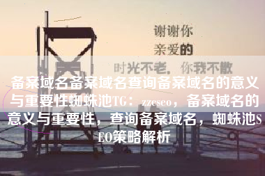 备案域名备案域名查询备案域名的意义与重要性蜘蛛池TG：zzcseo，备案域名的意义与重要性，查询备案域名，蜘蛛池SEO策略解析