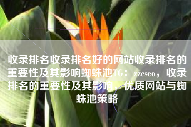 收录排名收录排名好的网站收录排名的重要性及其影响蜘蛛池TG：zzcseo，收录排名的重要性及其影响，优质网站与蜘蛛池策略