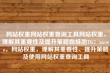 网站权重网站权重查询工具网站权重，理解其重要性及提升策略蜘蛛池TG：zzcseo，网站权重，理解其重要性、提升策略及使用网站权重查询工具