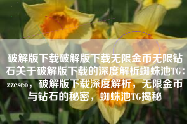破解版下载破解版下载无限金币无限钻石关于破解版下载的深度解析蜘蛛池TG：zzcseo，破解版下载深度解析，无限金币与钻石的秘密，蜘蛛池TG揭秘