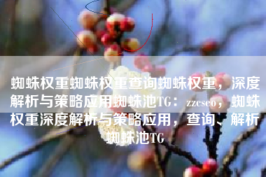蜘蛛权重蜘蛛权重查询蜘蛛权重，深度解析与策略应用蜘蛛池TG：zzcseo，蜘蛛权重深度解析与策略应用，查询、解析蜘蛛池TG