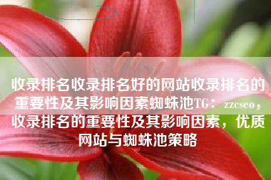 收录排名收录排名好的网站收录排名的重要性及其影响因素蜘蛛池TG：zzcseo，收录排名的重要性及其影响因素，优质网站与蜘蛛池策略